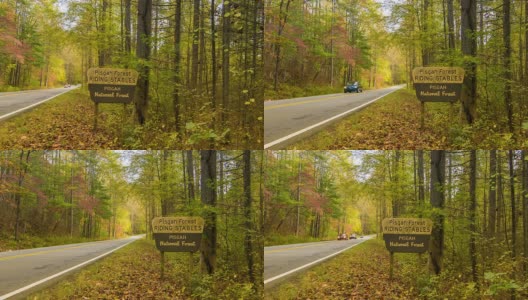 汽车旅行在Pisgah国家森林与秋天的颜色高清在线视频素材下载