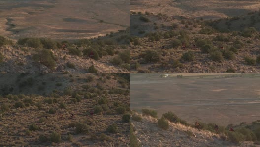 四个骑山地自行车的人在沙漠山上高清在线视频素材下载