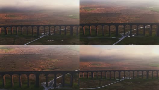 无人机飞行接近日落时的里布尔海德高架桥高清在线视频素材下载