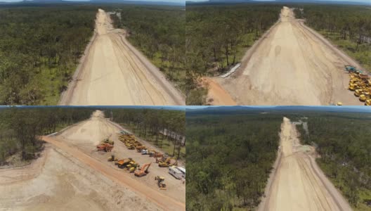 航拍:多车道高速公路碎石路面施工高清在线视频素材下载