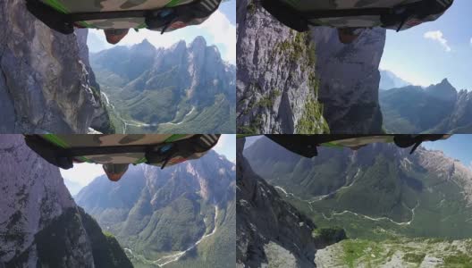 翼服飞行员沿山崖飞行的视角高清在线视频素材下载