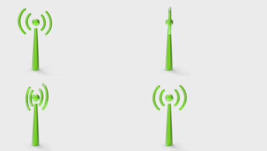 绿色wifi柱状标识旋转并落在白色背景上，设计空间高清在线视频素材下载