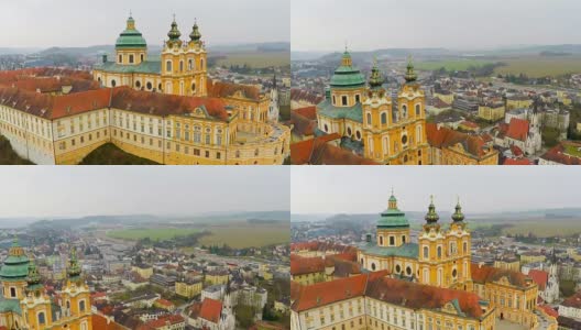 美丽的奥地利梅尔克修道院，古建筑观光，鸟瞰图高清在线视频素材下载
