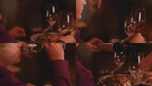 侍酒师为高级男子品尝葡萄酒在豪华餐厅高清在线视频素材下载