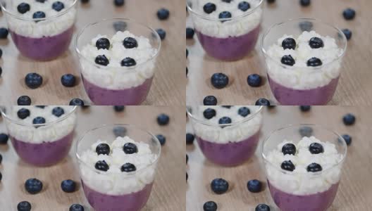 用薄荷叶、蓝莓意式奶冻装饰高清在线视频素材下载