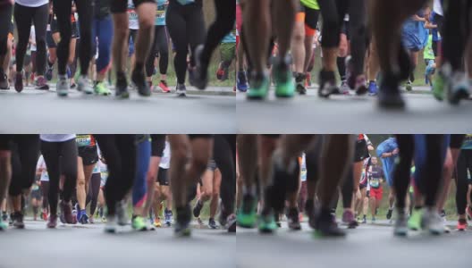 慢动作的城市马拉松运动员高清在线视频素材下载
