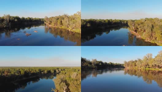 在澳大利亚达尔文茂密的森林中，无人机拍摄到一条弯曲的河流高清在线视频素材下载