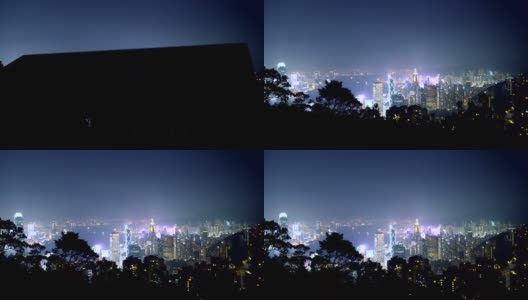 缓慢滑块从香港夜天际线从维多利亚山顶远足径-商业用途高清在线视频素材下载