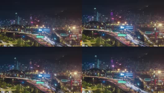 晚上香港市中心的城市天际线高清在线视频素材下载