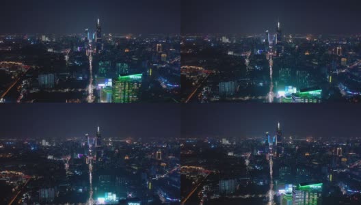 南京市夜景时间湖滨墙公园市中心塔交通街道航拍全景4k中国高清在线视频素材下载