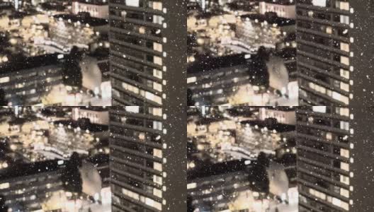雪花飘落在高楼上的数字构图高清在线视频素材下载