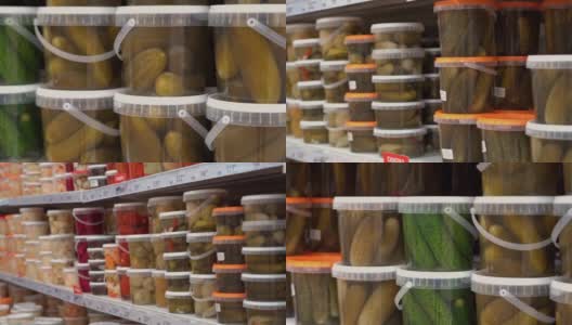 超市货架上的各种泡菜高清在线视频素材下载