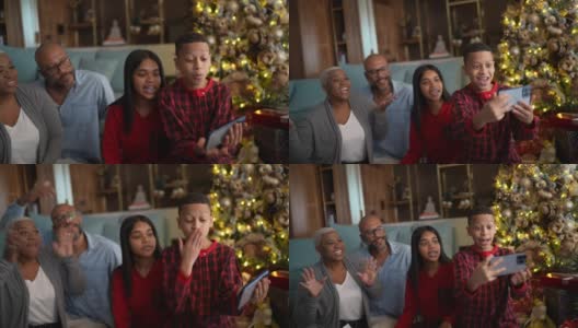 家人在圣诞节在家视频通话高清在线视频素材下载
