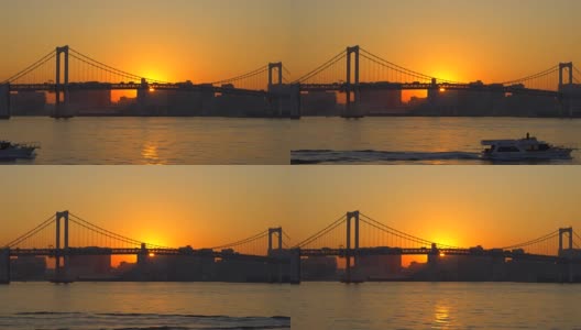 彩虹桥黄昏，日本东京-船高清在线视频素材下载
