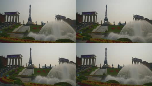 白天时间深圳市著名公园喷泉入口慢镜头全景4k中国高清在线视频素材下载