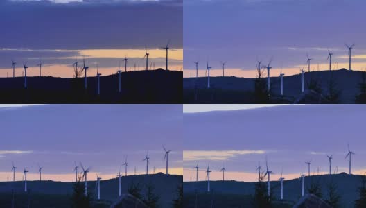4K:戏剧性天空中日出时的风力涡轮机高清在线视频素材下载
