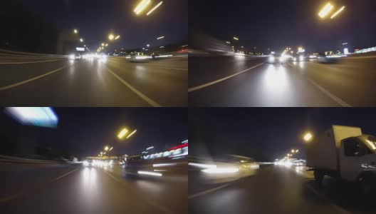 夜路POV在夜晚穿越城市时光流逝。后面的汽车高清在线视频素材下载