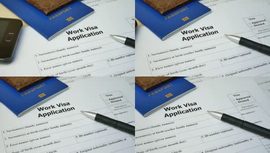 工作签证申请表及护照、笔高清在线视频素材下载