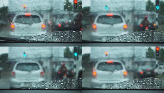小车内雨天景色的慢动作。高清在线视频素材下载