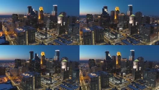 明尼阿波利斯市区夜景鸟瞰图高清在线视频素材下载