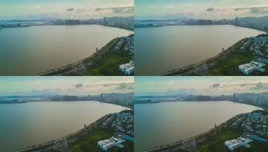 中国黄昏日落珠海著名海湾澳门航拍全景4k时间流逝高清在线视频素材下载