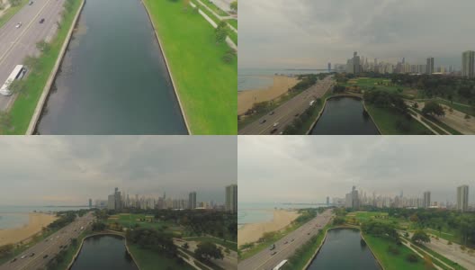 从林肯公园空中俯瞰芝加哥高清在线视频素材下载