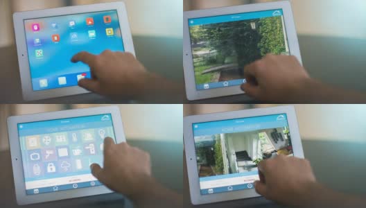 家庭自动化，平板电脑上的智能家庭高清在线视频素材下载