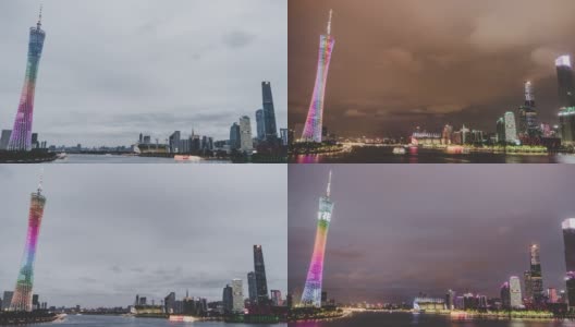T/L ZO广州市中心，从白天到夜晚/中国广东高清在线视频素材下载