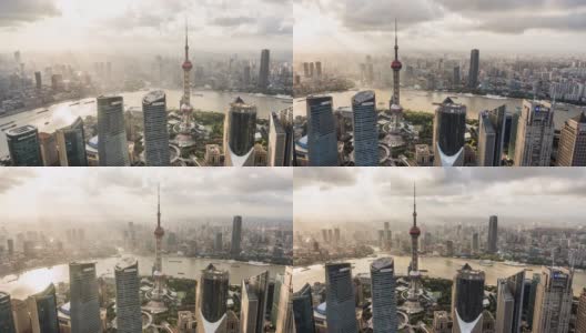 T/L WS HA PAN现代摩天大楼与移动的云/中国上海高清在线视频素材下载