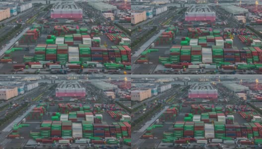 4K延时:缩小日本东京台场港工作货柜船厂港口码头高清在线视频素材下载