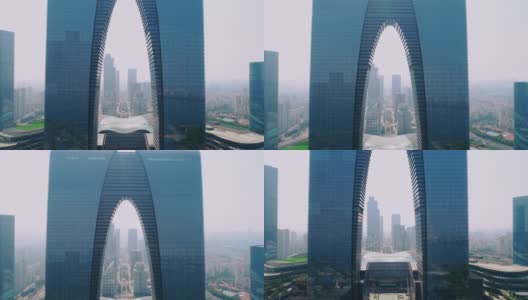 无人机拍摄:中国苏州4K东方之门高清在线视频素材下载