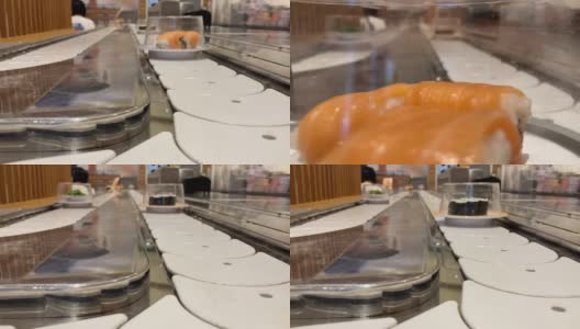 “传送带”日本生鱼片餐厅的寿司高清在线视频素材下载
