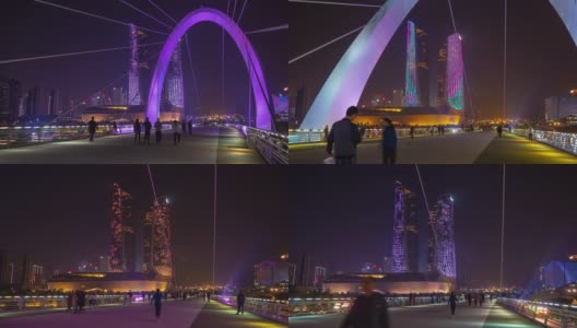 夜晚的时间照亮了南京著名的步行街眼桥，著名的塔，时光的全景，4k中国高清在线视频素材下载