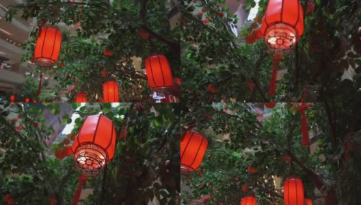 红色中国灯笼的慢镜头特写。农历新年的概念。中国新年概念高清在线视频素材下载