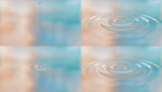 水滴飞溅的水面上的3d插图特写高清在线视频素材下载