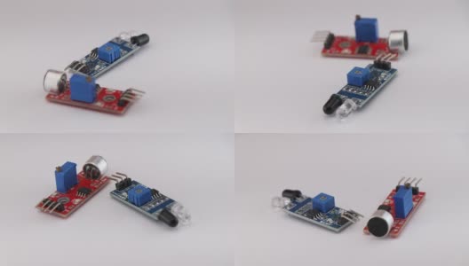 arduino红外传感器和声音传感器模块，旋转工作台上的各种arduino传感器高清在线视频素材下载