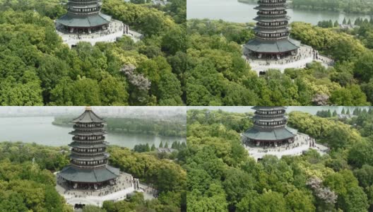 无人机拍摄的雷峰塔，西湖，浙江杭州高清在线视频素材下载