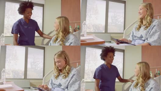 护士与在医院拍摄的青少年病人聊天高清在线视频素材下载