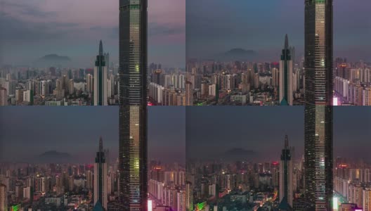 中国白天到晚上深圳城市垂直全景4k时间流逝高清在线视频素材下载