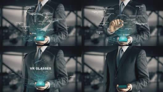 商人与VR眼镜全息图的概念高清在线视频素材下载