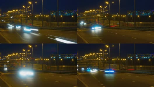 公路交通车辆在夜间时间流逝。汽车在桥上行驶的晚上时间流逝。4 k UHD。间隔拍摄。高清在线视频素材下载