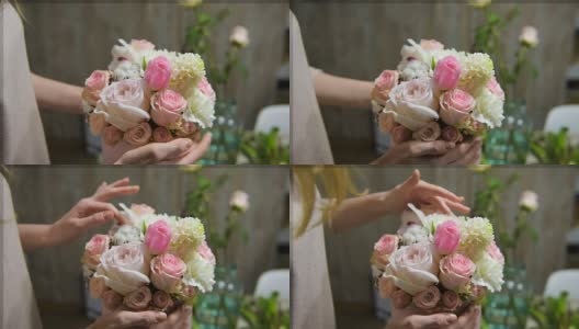 温柔的女性手指触摸美丽的花束高清在线视频素材下载
