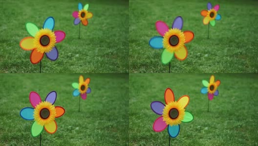 彩色的纸风车旋转风玩具、风转轮——CloseupA高清在线视频素材下载
