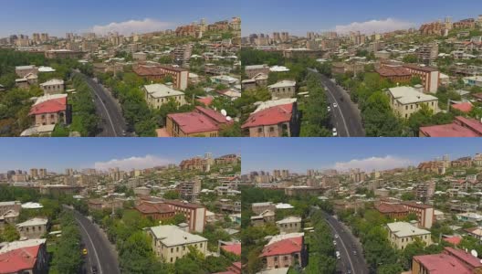 晴朗的一天在埃里温镇，鸟瞰老建筑和街道，城市景观高清在线视频素材下载