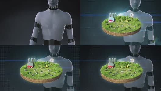 机器人、半机械人触摸智能农业、智能农场、传感器连接地面奶牛农场。物联网。4工业Revolution.2。高清在线视频素材下载