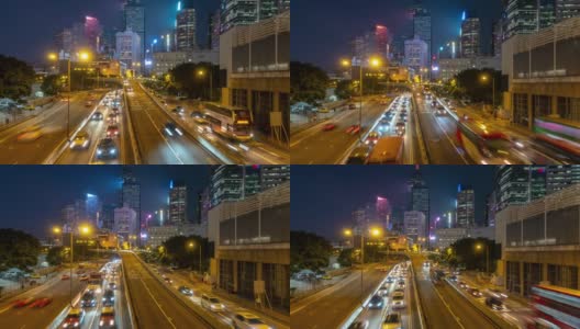 延时:香港中环及金钟公路夜间交通，以天际线大厦为背景高清在线视频素材下载