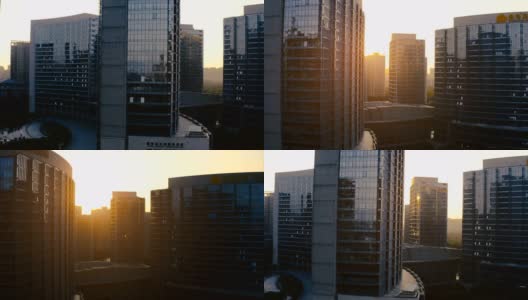 日落时城市全景的鸟瞰图高清在线视频素材下载