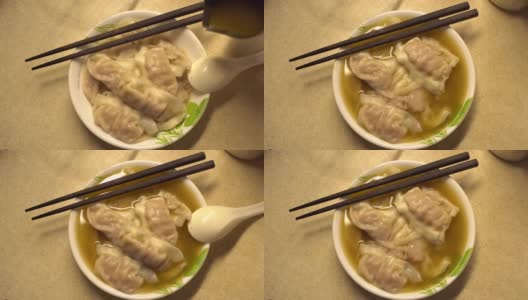 饺子，蔬菜，汤勺，筷子吃高清在线视频素材下载