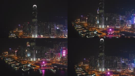 夜景照亮了香港市区著名的巨型空中全景4k高清在线视频素材下载