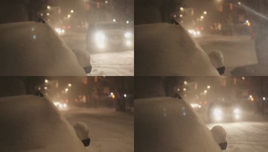 雪覆盖了城市街道上的交通高清在线视频素材下载